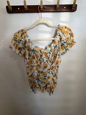 Anthropologie Yellow Floral Smocked Top